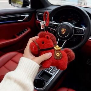 Red Plush Horse Keychain